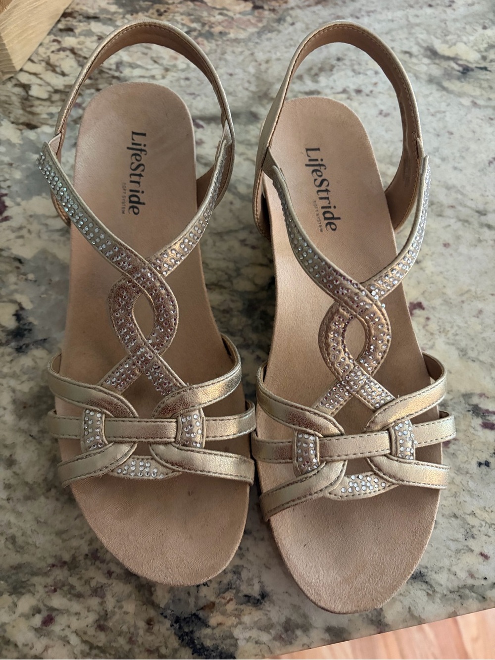 Life Stride Women's Gold Rhinestone Slingback Sandals